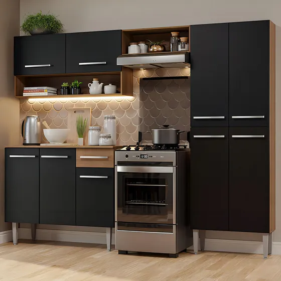 Cocina Integral Madesa Emilly Pop 2.30m Marrón Negro