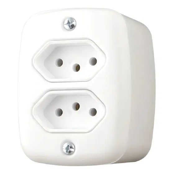 Tomada Dupla Sobrepor Sistema X 20a Com Caixa Externa Pluzie Cor Branco