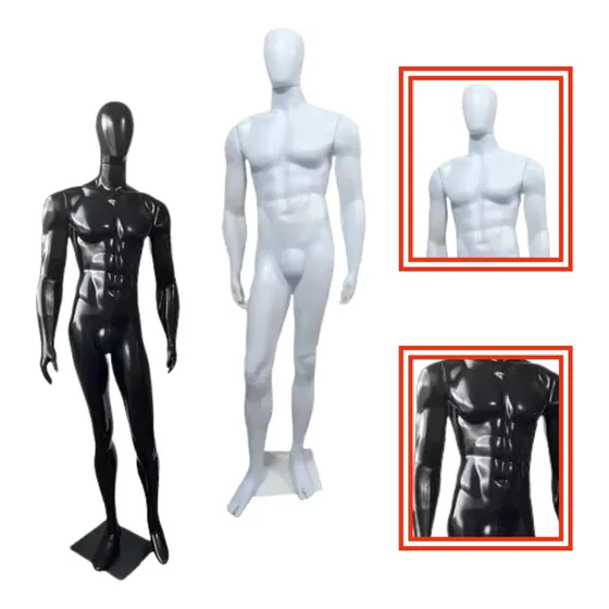 Manequim Masculino Reto Bombado Preto/branco Plástico C/base Cor Preto