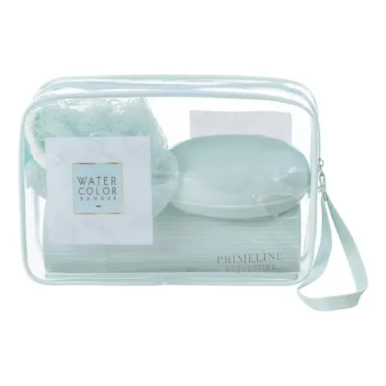 Neceser Viaje Kit Jabonera Porta Cepillo Dientes Espejo Color Verde Diseño de la tela Lisa