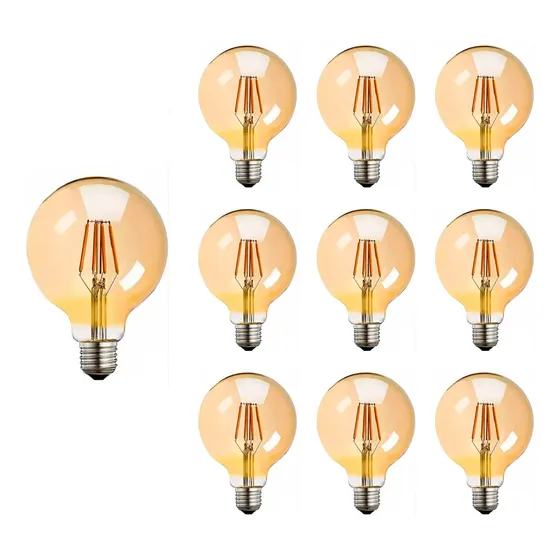 Kit 10 Lâmpada Filamento Led Globo G80 4w Ambar 2200k Bivolt