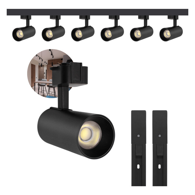 Kit Eletrificado Trilhos 2m + 6 Spots Led 30w Preto Kit Eletrificado Trilhos 2m + 6 Spots Led 30w Preto