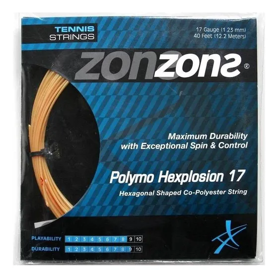 Cuerda De Tenis Zons Polymo Hexplosion 17l/1.23mm Gold 12 Mt