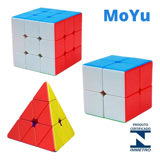 Kit 3 Cubo Mágico 2x2 3x3 e Pirâmide Profissional Puzzle Cor da estrutura Colorido MOYU