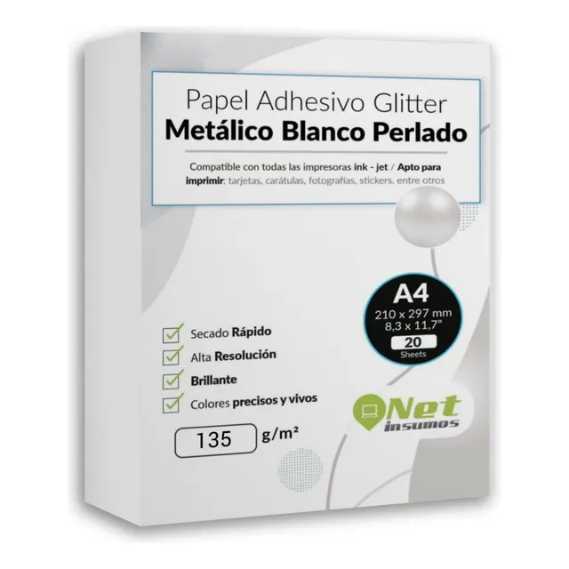 Papel Fotográfico Adhesivo Perlado A4 Pack 20 Hojas