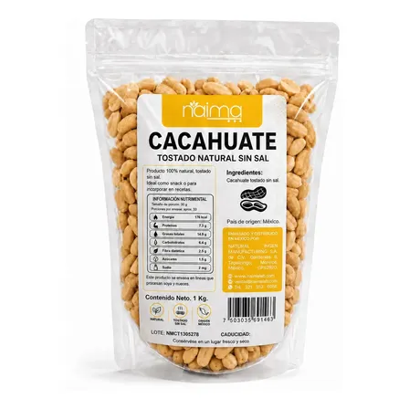 Cacahuate Natural Tostado Pelado 1 Kg Calidad Premium