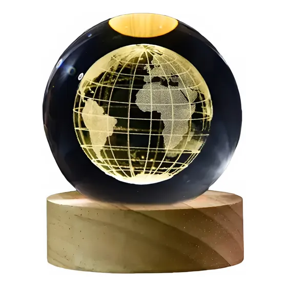 Esfera De Cristal 3d Lampara Led Usb Luz De Noche 8cm Color