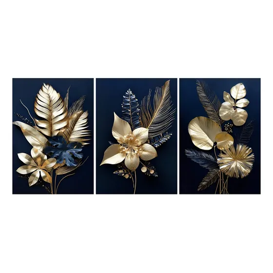 Cuadro Decorativo Moderno Flores Doradas Elegantes