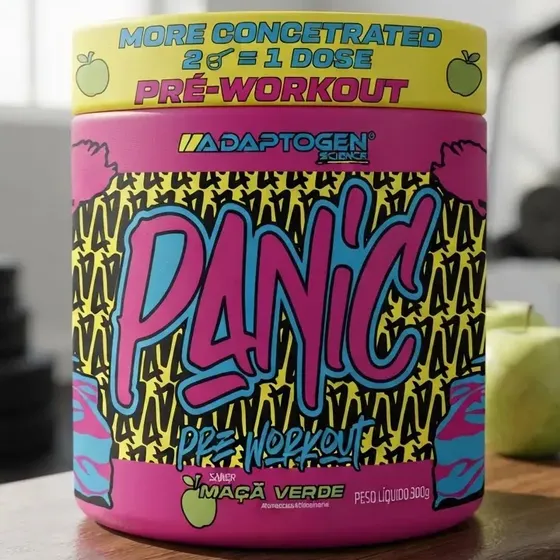 Suplemento Em Pó Adaptogen Science Panic Pré Treino com creatina Pote 300g Sabor maçã verde