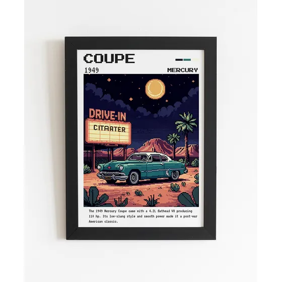 Quadro Pixel Carro Mercury Coupe - 1949 Colorido Preto