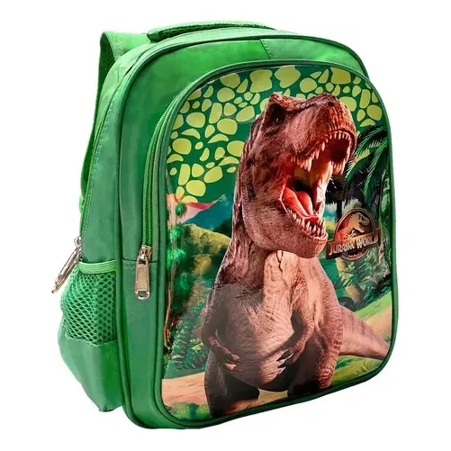 Mochila Escolar 14 Espalda Dinosaurio Division Bolsillo Diseño De La Tela Verde Dinosaurio
