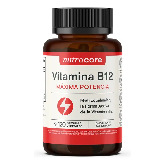 Vitamina B12 Activa 12mcg Vegana Metilcobalamina - 120 Cáps Vegetales | NutraCore