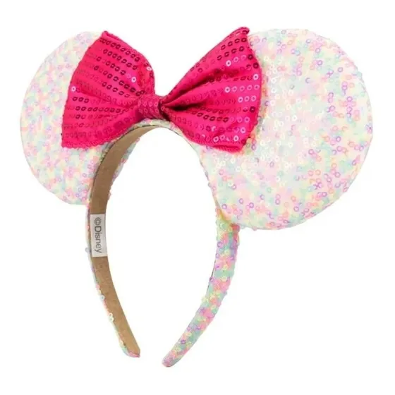 Tiara Laço Pink Orelhas Minnie Mouse Lantejoulas Colorida Cor Rosa