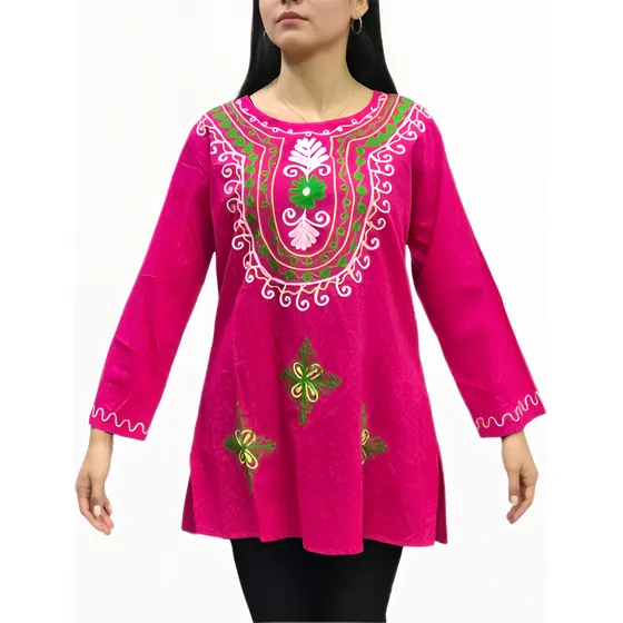 Vestido Importado Hindu Dama Bordado Delantero Manga Larga