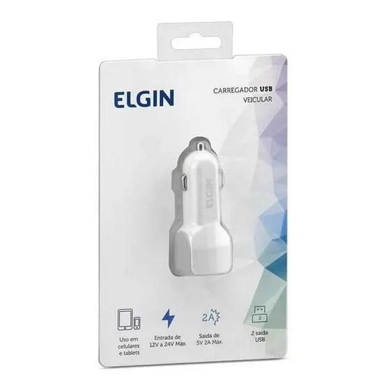 Carregador Usb Elgin Veicular 12v 2 Saídas 10w