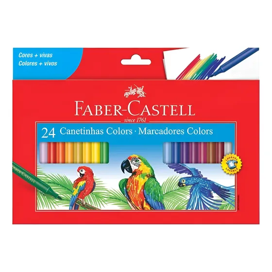 Canetinha 24 Cores Faber Castell Coloridas - Super Lavável 