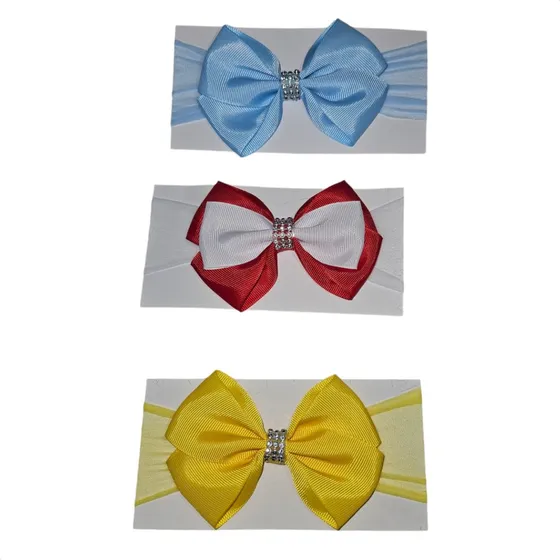 3 Faixa Bebê - Laço - Strass - Menina - Infantil