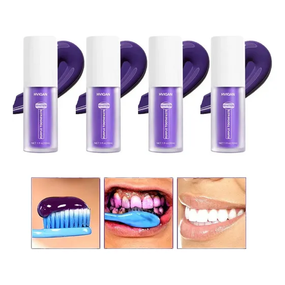 4 Peças Branqueador Dentes Roxo, Creme Smile-ease