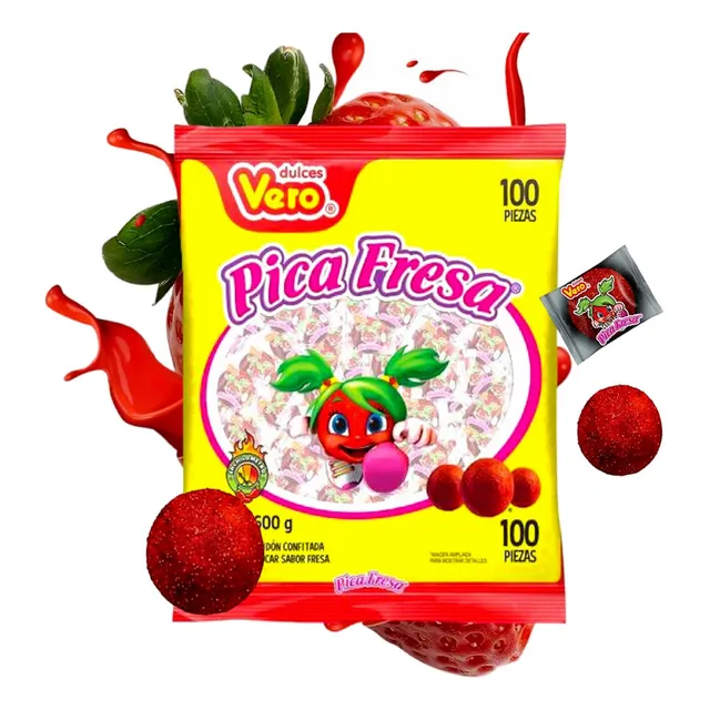 Pica Fresa Vero 100 Piezas Gomita Cubierta De Dulce Picoso