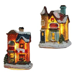 2 Piezas Escena De Navidad Casa De Nieve Led Village Set 2 Piezas Escena De Navidad Casa De Nieve Led Village Set