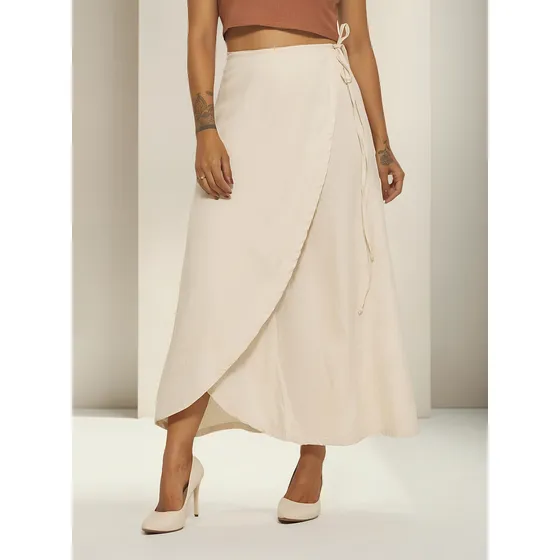 Saia Envelope Transpassado Jeans Amarração Casual Viscose