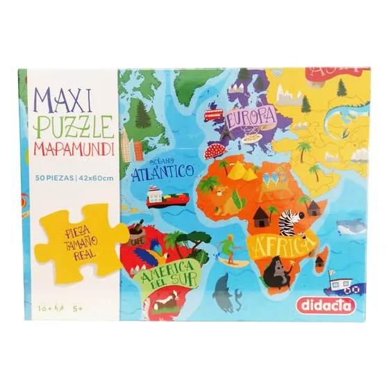 Juego Mesa Maxi Puzzle Mapamundi Didacta 50pcs Para Niños