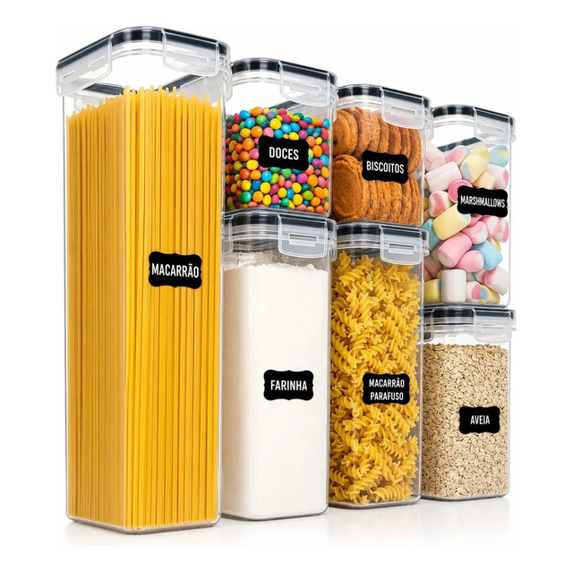 Pote Hermetico Kit 07 Trava Plastico Organizador Mantimento Pote Hermetico Kit 07 Trava Plastico Organizador Mantimento