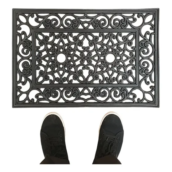 Alfombra Felpudo Goma Simil Hierro Vintage Negra 59 X 39 Cm
