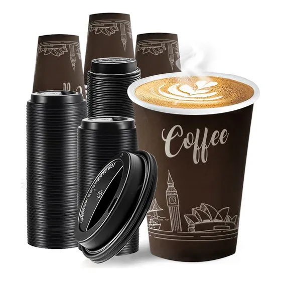 Vaso Desechable De Papel Con Tapa Para Café 12oz, 100 Pzas