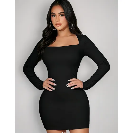 Vestido Liso Manga Larga