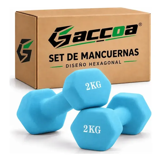 Par Mancuernas Vinilo Hexagonal Gimnasio Ejercicios Gym 2 Kg Celeste GAC-1012928 gaccoa