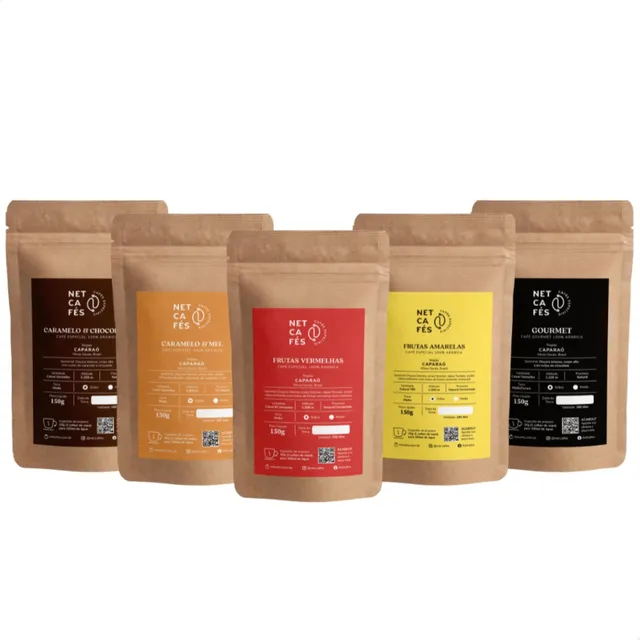 Kit 5 Cafés Especiais Em Grãos 150g (cada) - Netcafés