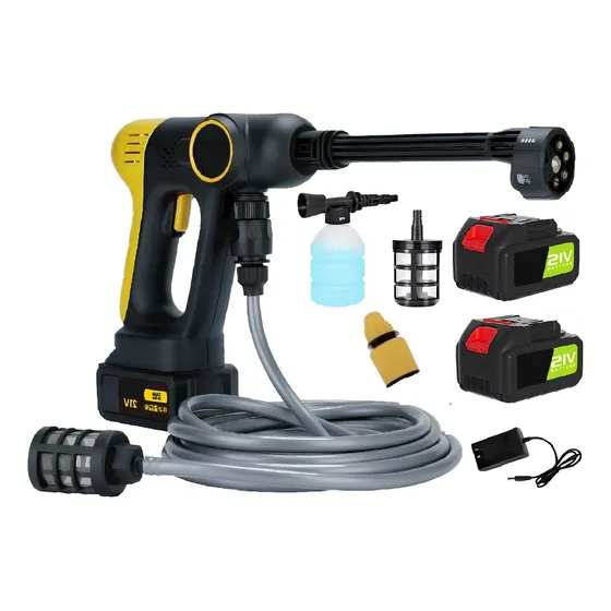 Lavadora Portátil De Alta Pressão Lava Jato pulverizador de jardim Pistola de agua balde bico com 4 ajustes limpeza de carros motos reservatório para espuma de sabão Dh-008 21v 3.8 l/m Cor Preto