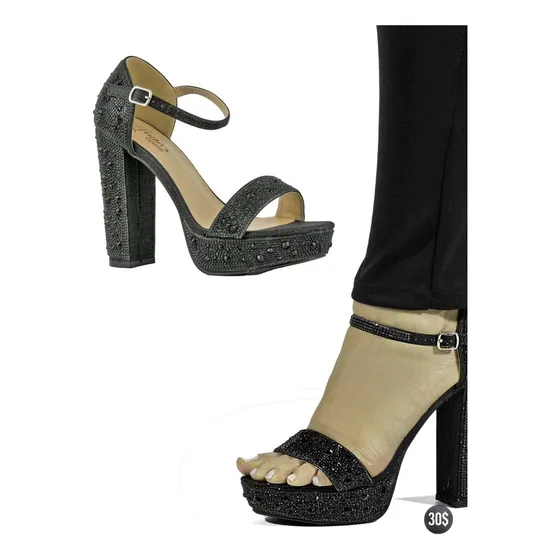 Sandalias Elegantes Wallau Black Mujer Con Lentejuelas