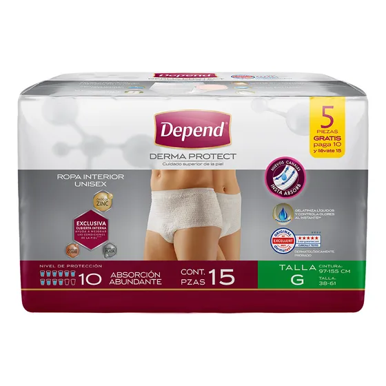 Ropa Interior Para Adulto Depend Derma Protect Grande 15 Piezas