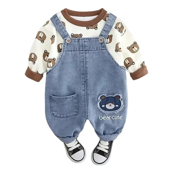 Overol  Jeans Bebe  Unisex Osito Con Polera Modelo Importado