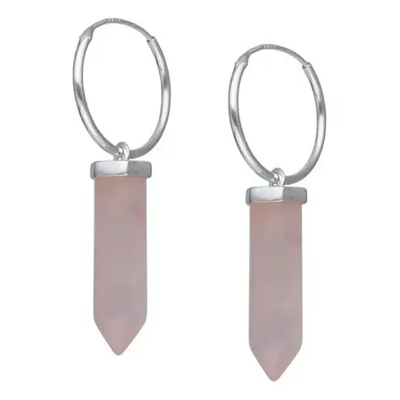 Argollas Cuarzo Rosado Plata 925 Aros Rosa Piedra