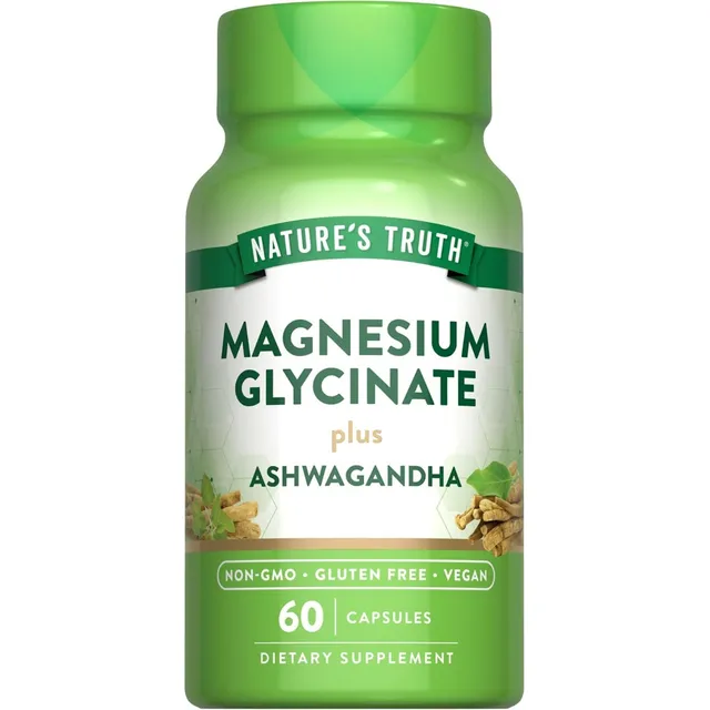 Glicinato De Magnesio + Ashwagandha Nature's Truth 60 Cáps Sin Sabor