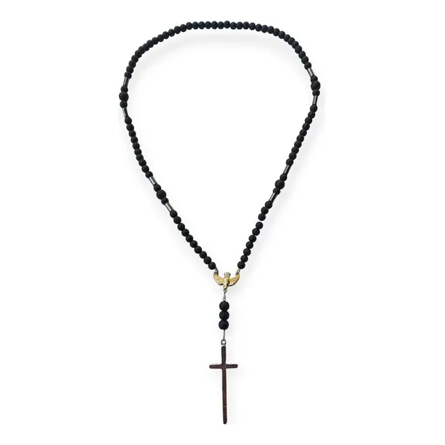 Collar De Hombre Negro Con Cruz Grande Moda Tendencia 