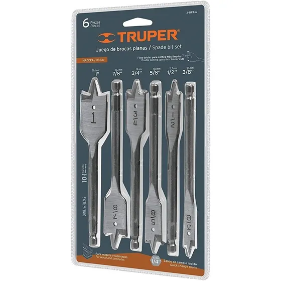 Juego Brocas Planas Madera 6un Truper // Ferrenet