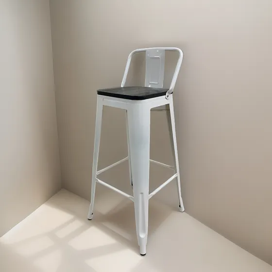 Taburete Tolix Blanco Con Madera - Banqueta Bar Silla Alta