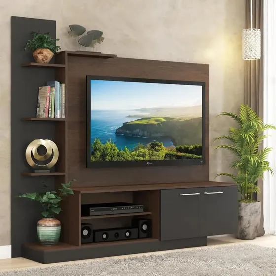 Rack Para Tv Estantes Modular Led Lcd Mesa Living Mueble Rak Color Marrón