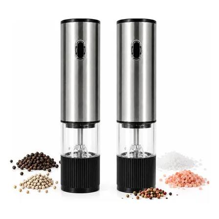 Moedor Triturador Sal Pimenta Bateria Recarregavel Kit 2un Inox / Preto