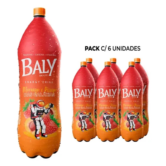 Pack com 6 unidades Energético Baly Energy Drink Morango e Pêssego 2l