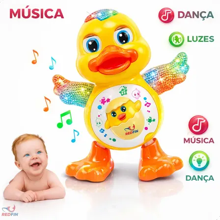 Patinho Dançarino Musical Som Luz Amarelo Marca Redfin Brinquedo Infantil