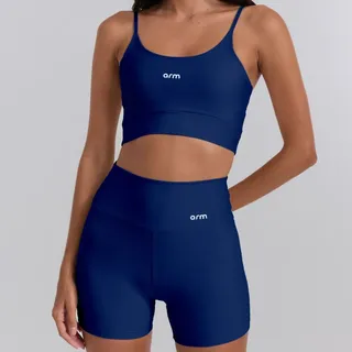 Arm Fitness Conjunto Feminino Fitness Powerslim Top Alça E Short Marinho Lisa MPo
