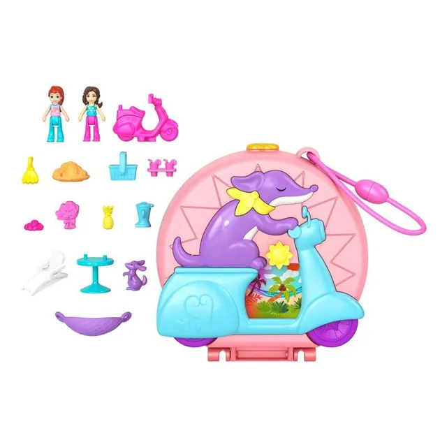 Polly Pocket Set Compacto Mundo Sorpresa Perrito En Moto Color Multicolor