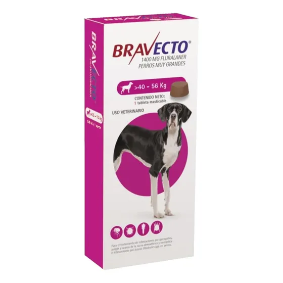 Bravecto Perro 1400mg De 40kg A 56kg - 1 Tableta Rosa