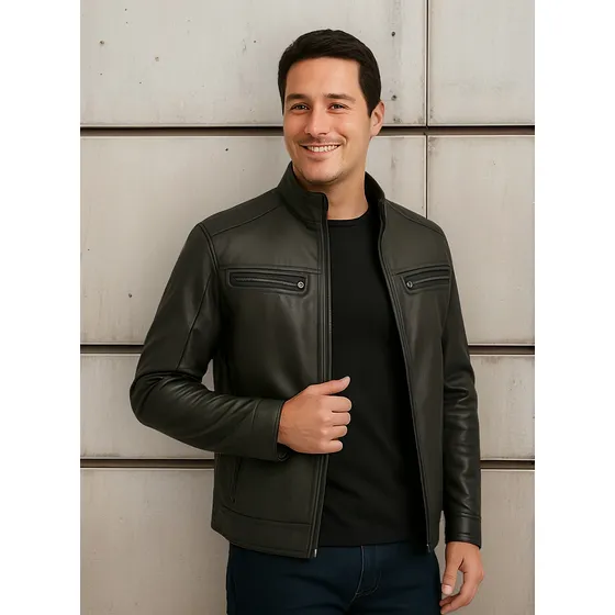 Jaqueta De Couro Slim Masculina Com Forro Térmico Quente