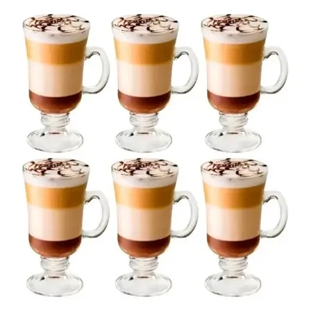 Conj 6 Xícaras Taça Alta Capuccino Chocolate Café 125ml Transparente